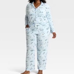 Auden Women's Cloud Knit Long Sleeve Notch Collar Top and Pants Pajama Set 2X